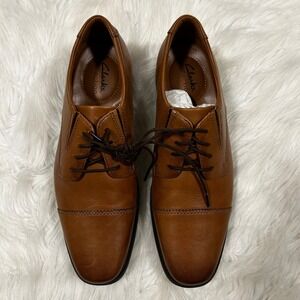 Clarks Whiddon Cap Mens Tan Leather Oxford Dress Shoes Size 9 Wide 261300968080